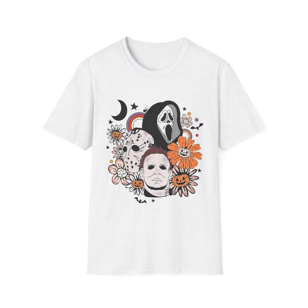 Horror Icons Floral T-Shirt — Scream & Michael Myers Retro Graphic Tee