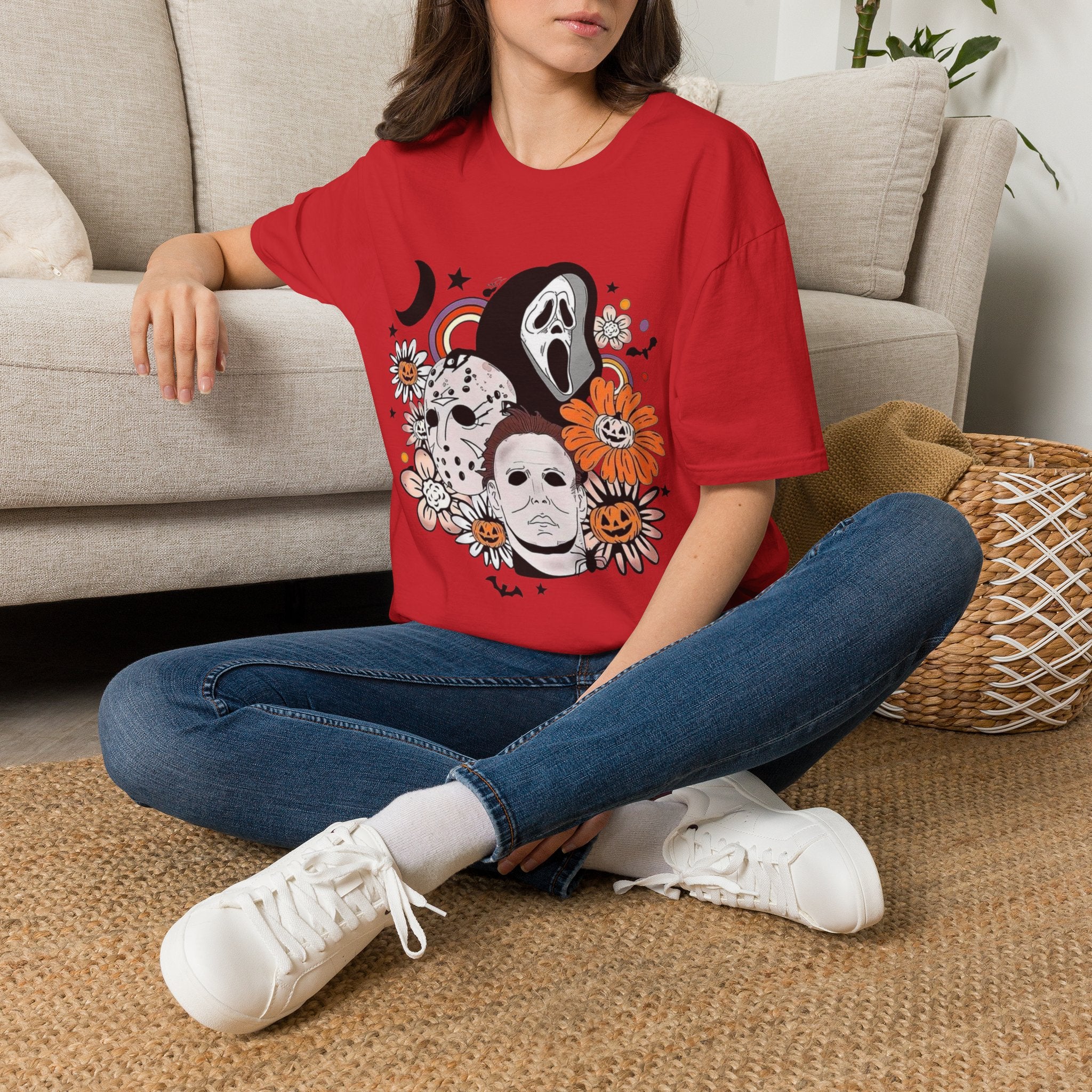 Horror Icons Floral T-Shirt — Scream & Michael Myers Retro Graphic Tee