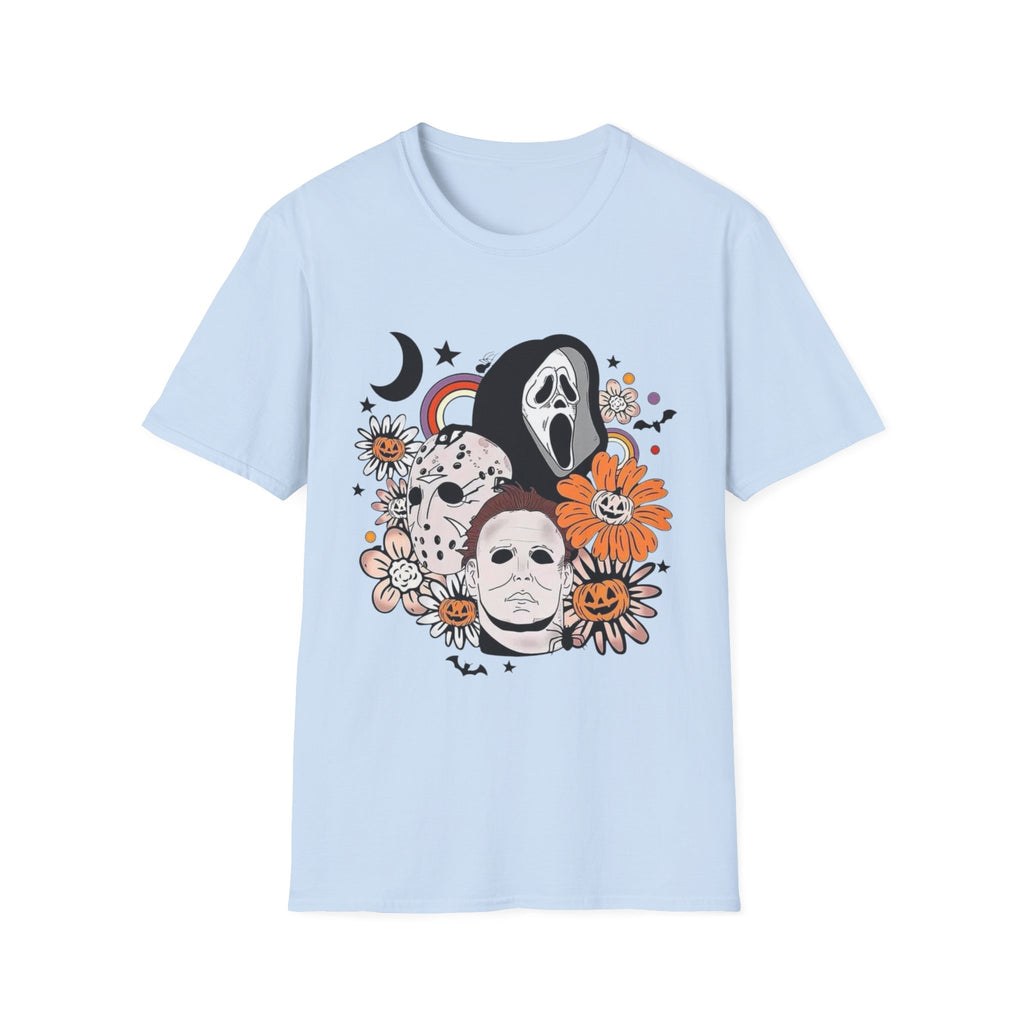 Horror Icons Floral T-Shirt — Scream & Michael Myers Retro Graphic Tee