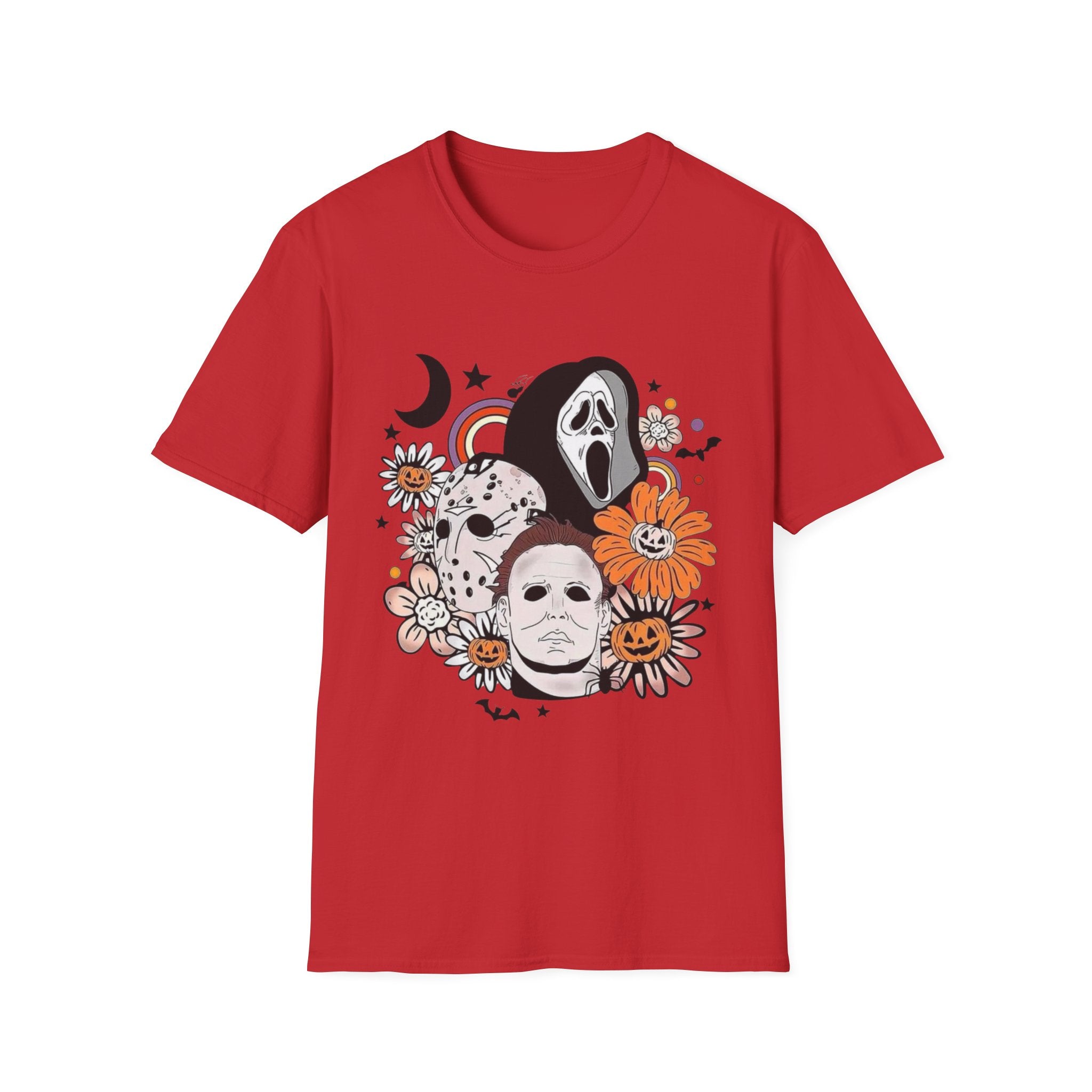 Horror Icons Floral T-Shirt — Scream & Michael Myers Retro Graphic Tee