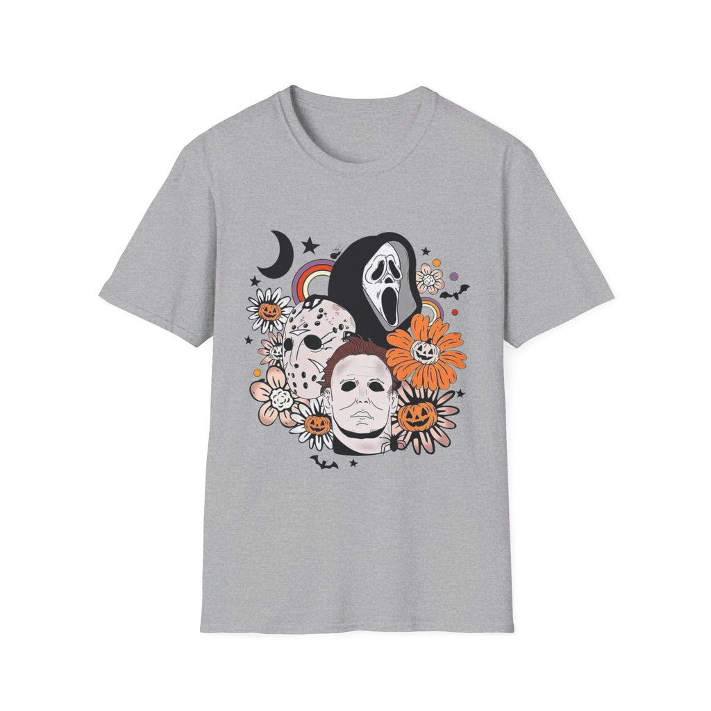 Horror Icons Floral T-Shirt — Scream & Michael Myers Retro Graphic Tee